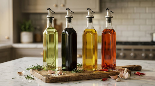 Glass Oil Dispenser Bottles with Stainless Steel Pourer – Kitchen Oil & Vinegar Cruets