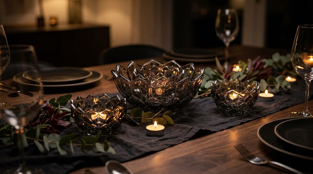 Premium Black Lotus Glass Bowl Set – Elegant Decorative & Serving Bowls