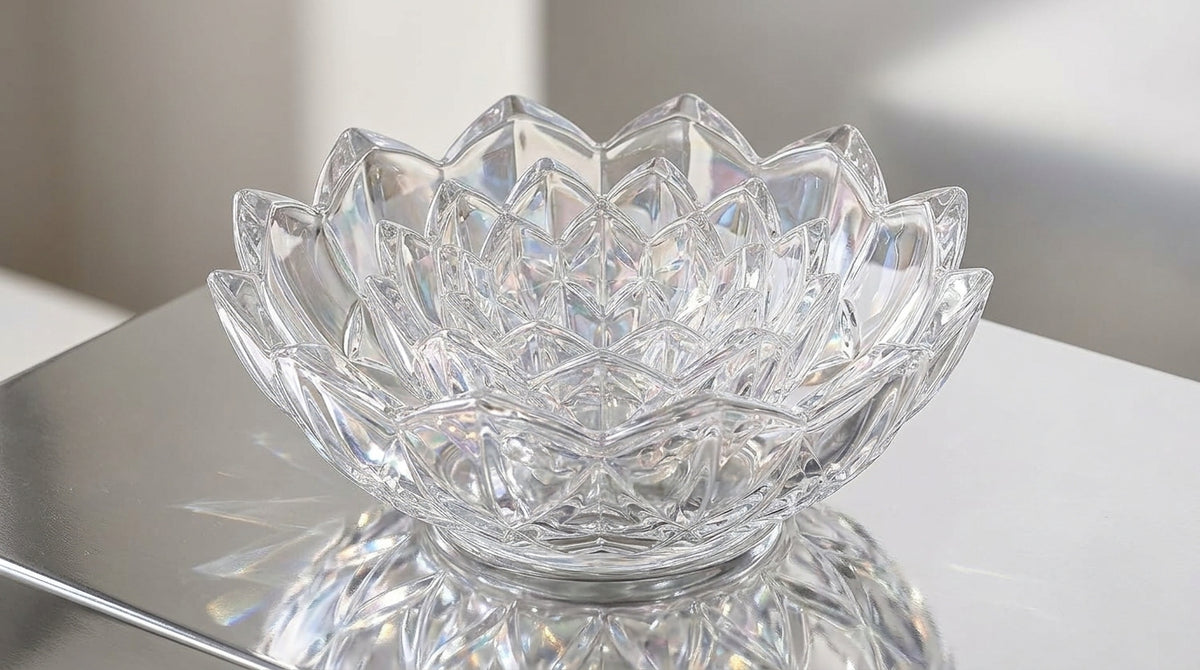 Elegant Crystal Lotus Serving Bowl Set – Transparent Glass Decorative Bowls