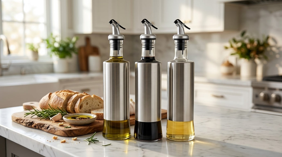 Stainless Steel Oil Dispenser Bottle with Leak-Resistant Pourer – Kitchen Oil & Vinegar Dispenser