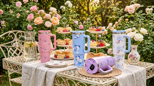 Floral Insulated Travel Tumbler with Handle & Digital Temperature Display