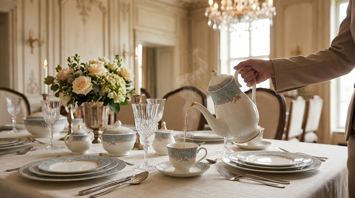 72 pcs Luxury Blue & Gold Floral Dinner Set – Elegant White Porcelain Tableware