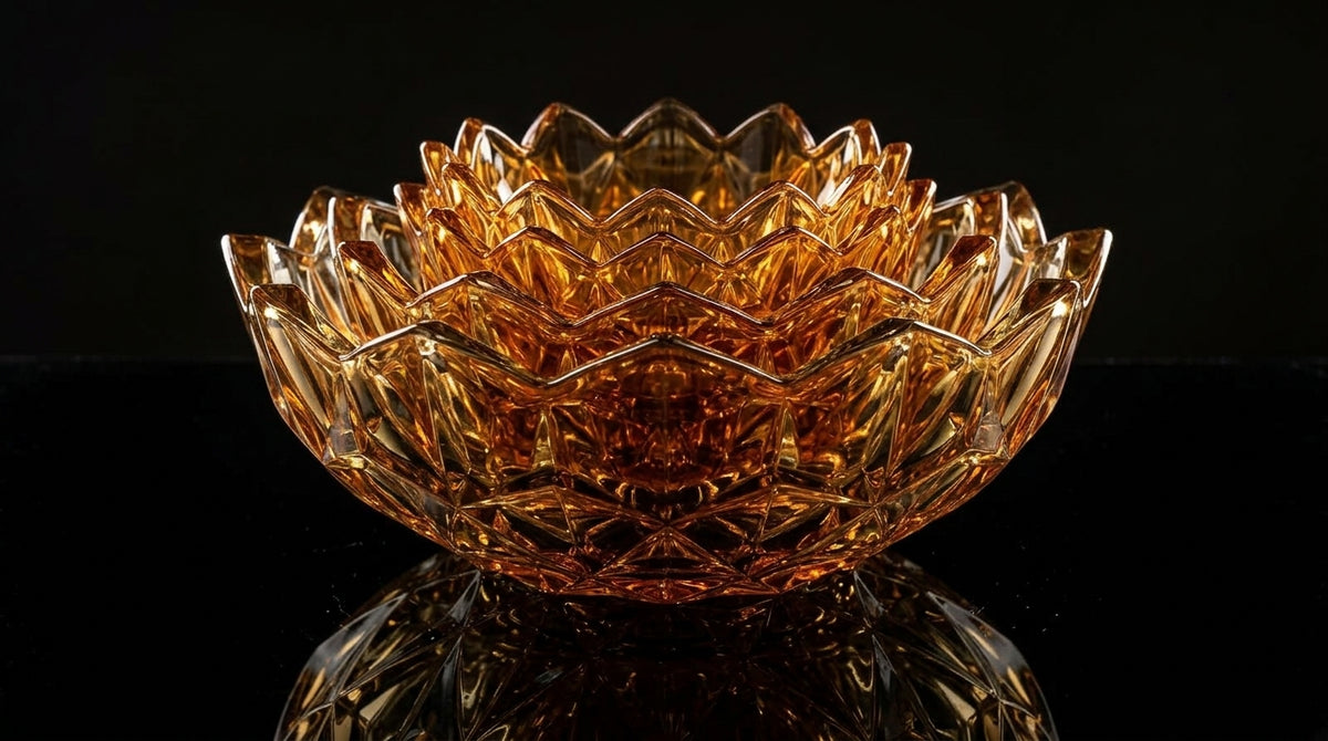 Premium Amber Golden Lotus Glass Bowl Set – Decorative Serving Bowls