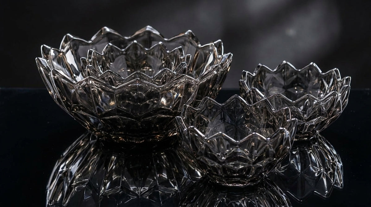 Premium Black Lotus Glass Bowl Set – Elegant Decorative & Serving Bowls