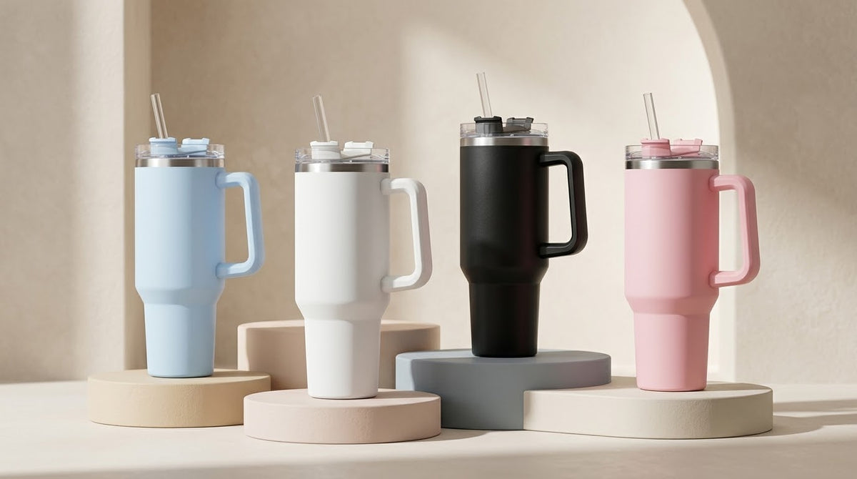 Insulated Travel Tumbler with Handle & Straw – Stylish Large-Capacity Cup