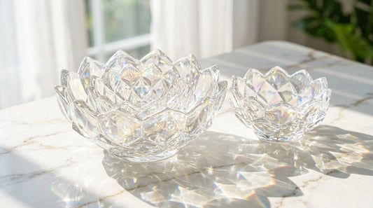 Elegant Crystal Lotus Serving Bowl Set – Transparent Glass Decorative Bowls