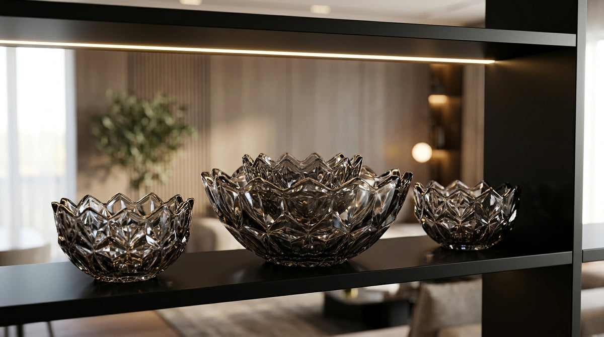 Premium Black Lotus Glass Bowl Set – Elegant Decorative & Serving Bowls