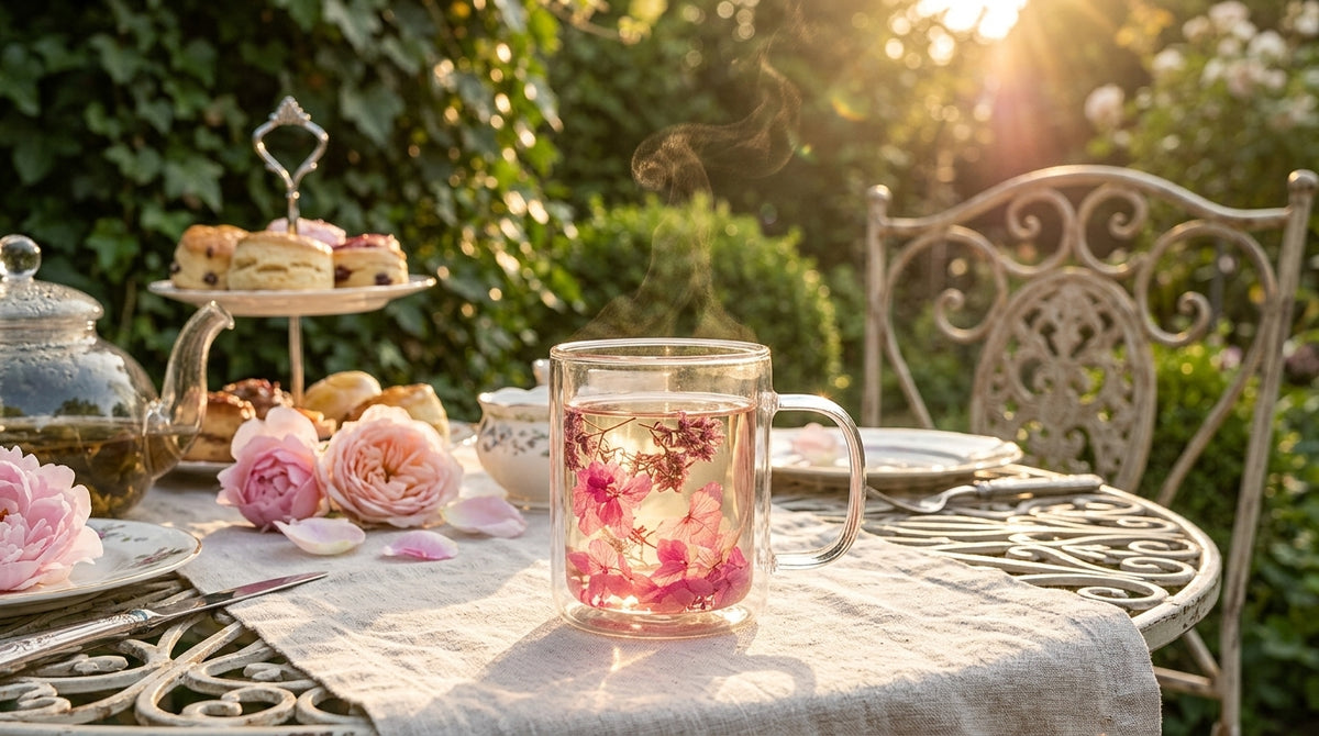 Pink Floral Decorative Glass Mug with Handle – Elegant Flower Design