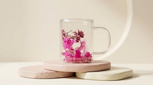 Pink Floral Decorative Glass Mug with Handle – Elegant Flower Design