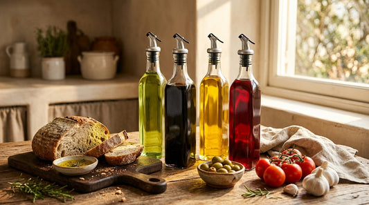 Glass Oil Dispenser Bottles with Stainless Steel Pourer – Kitchen Oil & Vinegar Cruets