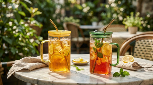 Glass Drinking Mug with Handle, Lid & Stainless Steel Straw