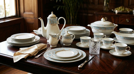 72 pcs Luxury Blue & Gold Floral Dinner Set – Elegant White Porcelain Tableware