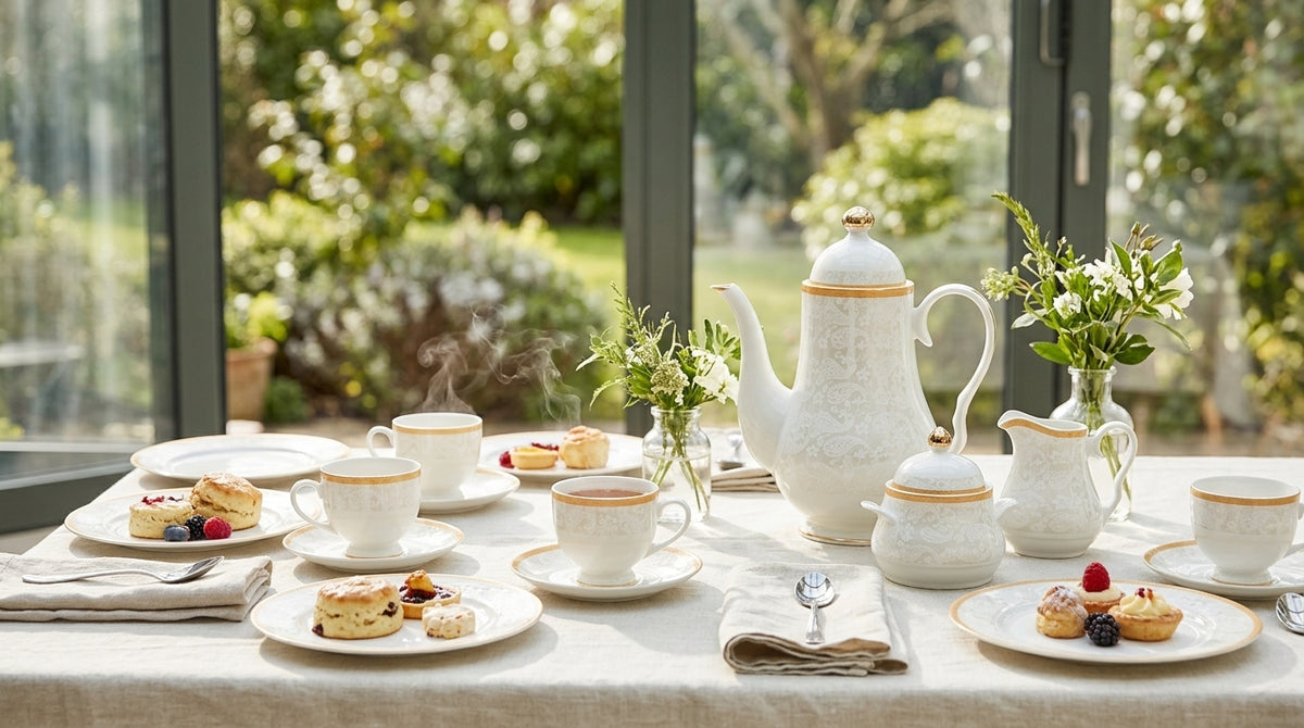 72 pcs Full Bone chaina Gold Dinnerware Set – Elegant Floral Tea Set