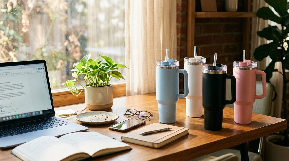 Insulated Travel Tumbler with Handle & Straw – Stylish Large-Capacity Cup